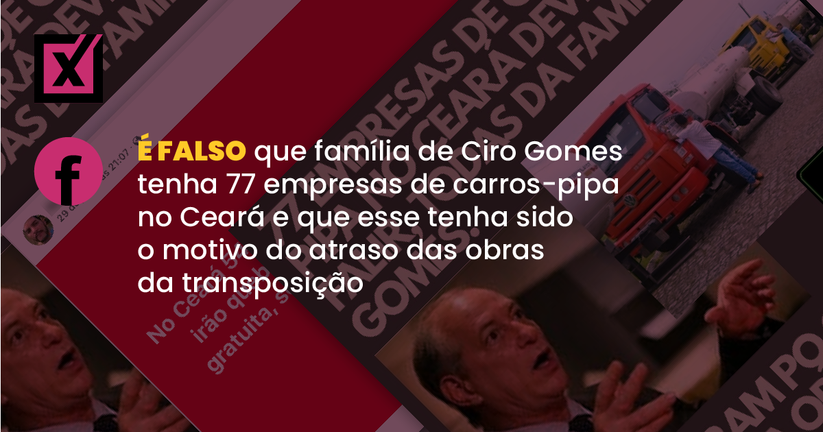 Image accompanying No Ceará 549 empresas de carros pipa vão quebrar com a chegada da água gratuita, sendo 77 empresas da familia de Ciro Gomes