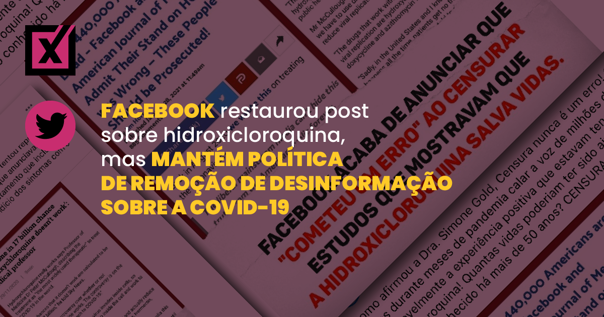 Image accompanying Facebook admite que cometeu erro ao censurar hidroxicloroquina